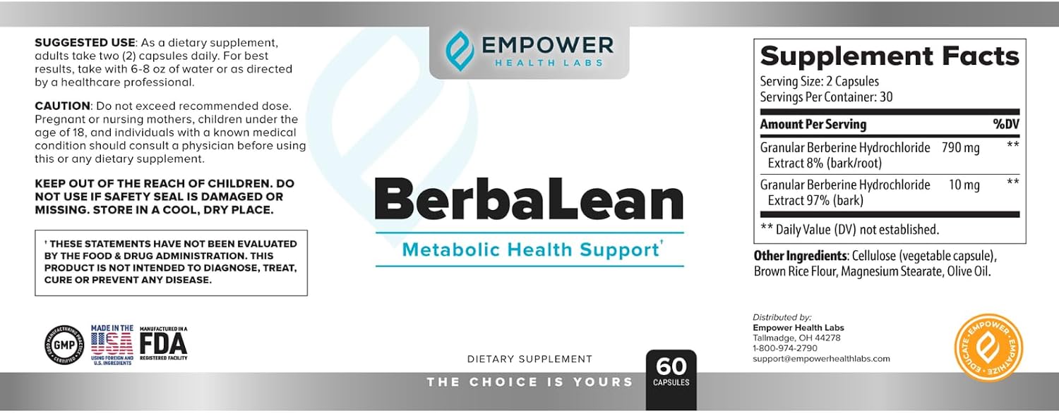 Empower Health BerbaLean - Berberine and Hydrochloric Acid Supplement for Metabolism and Digestive Support, 60 Capsules - görsel 2