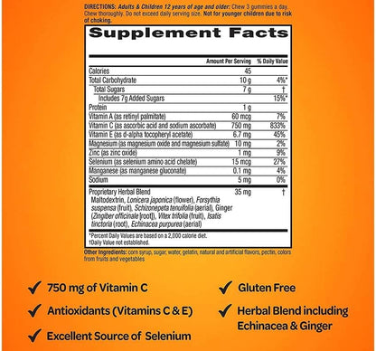 Airborne Assorted Fruit Flavoured Gummies, 42 Gummies per Bottle (Pack of 2) - 750mg Vitamin C with Minerals & Herbs for Immune Support