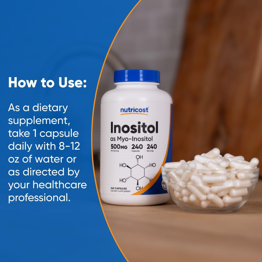 Nutricost Inositol Capsules 500mg, 240 Capsules - Veggie Capsules, Non-GMO, Gluten-free (Myo-Inositol) - görsel 7