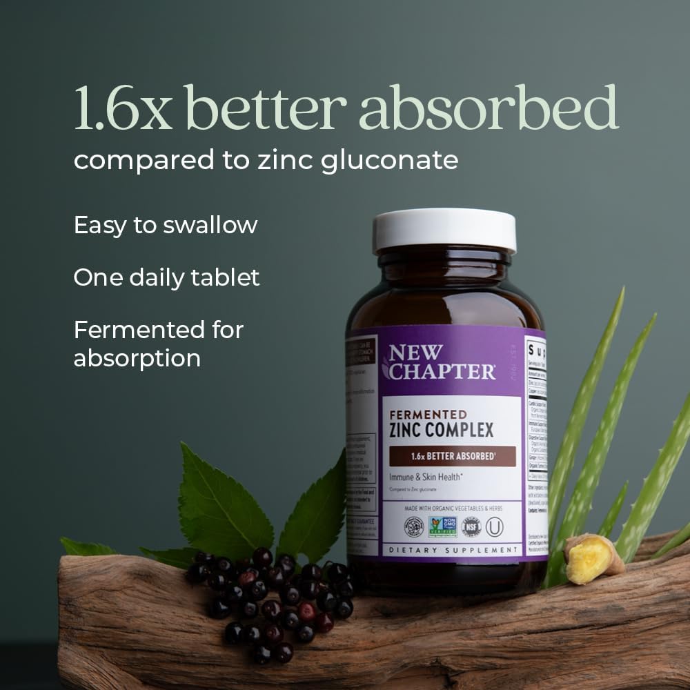New Chapter Fermented Zinc Complex Food Supplement - One Daily for Immune Support and Skin Health with Copper - 60 Tablets - görsel 4