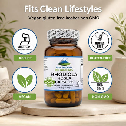 Pure Mountain Botanicals Rhodiola Rosea Supplement - 60 Capsules, 250mg - Standardised 3% Rosavins & 1% Salidroside - Vegan, – Image 6