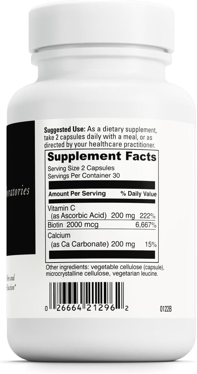 DAVINCI Labs Biotin - Supports Skin & Hair Health, Intestinal Flora Function* - Dietary Supplement with Vitamin C & Calcium as Ca Carbonate - Vegetarian - Gluten-Free - 60 Capsules - görsel 2
