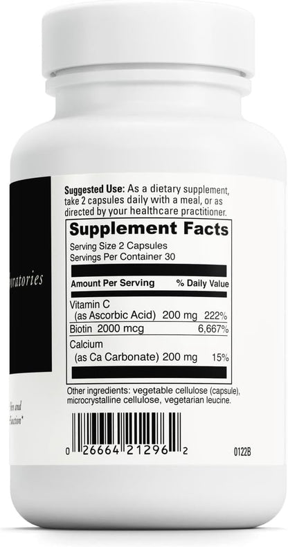 DAVINCI Labs Biotin - Supports Skin & Hair Health, Intestinal Flora Function* - Dietary Supplement with Vitamin C & Calcium as Ca Carbonate - Vegetarian - Gluten-Free - 60 Capsules