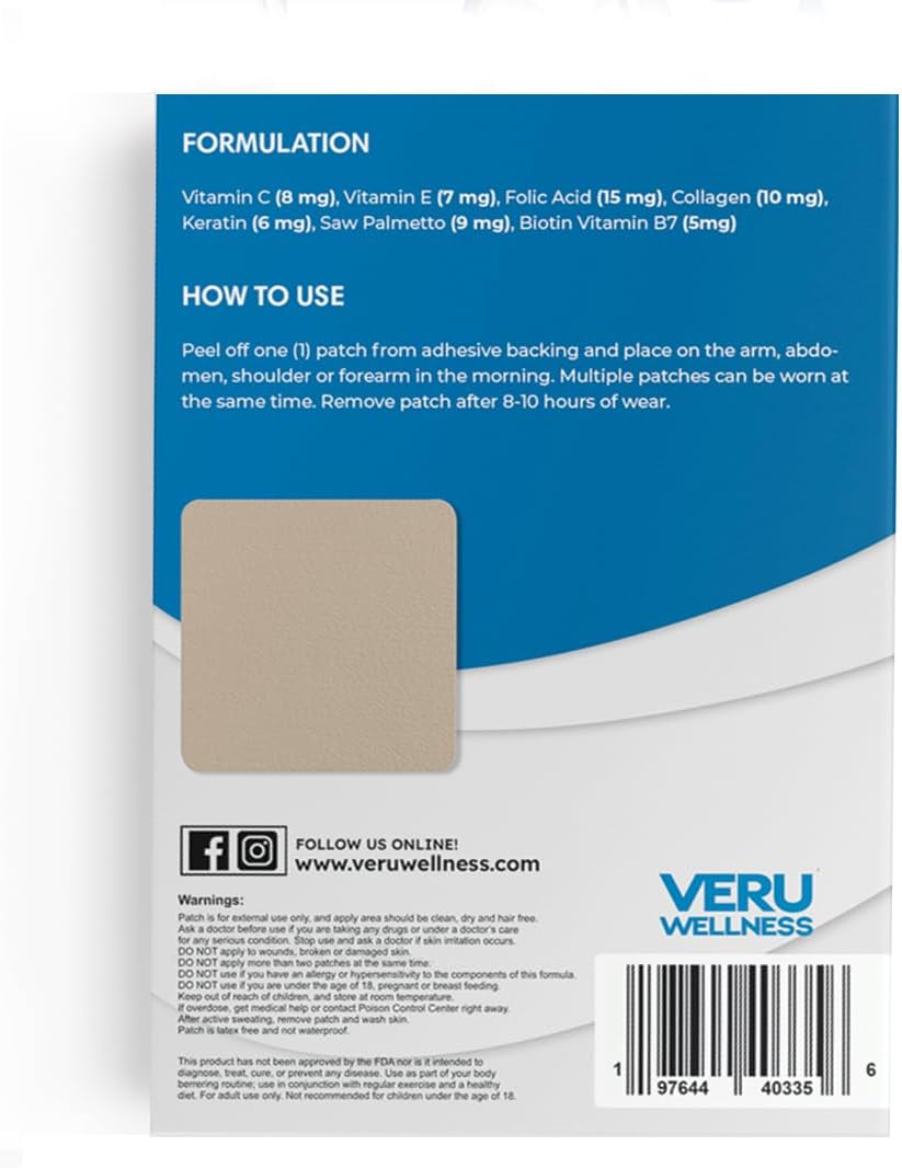 Veru Wellness Biotin Plus Daily Patch - B7, Collagen - Self Adhesive Time Release Patch (60 Day) - görsel 2