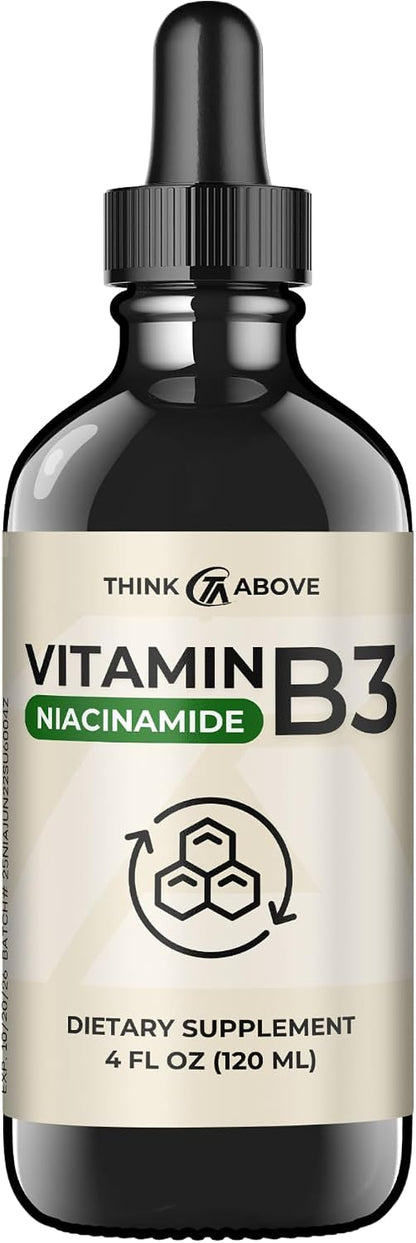 Think Above Vitamin B3 Niacinamide Liquid – Non-Flush Form of Vitamin B3 – Convenient Niacinamide Drops for Women and Men – Easy-to-Swallow 60 ml Bottle