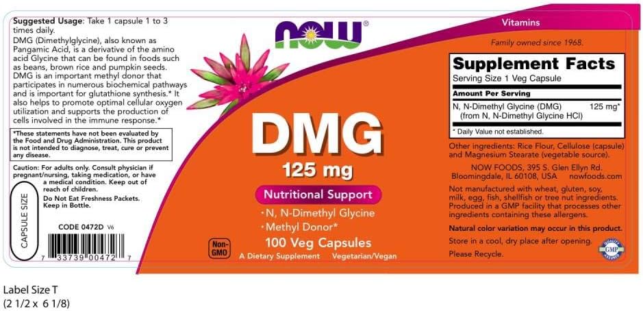 NOW Foods DMG 125 mg, 100 Capsules (Pack of 3) - görsel 2