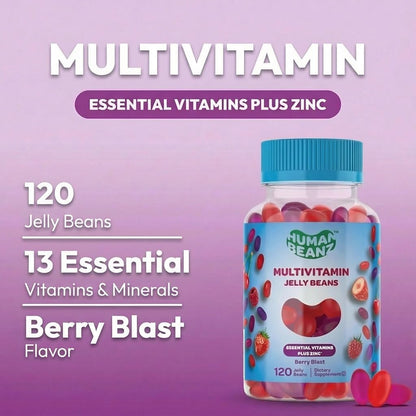 Human Beanz Multivitamin Jelly Bean Gummies with Zinc, Berry Blast, 120 Jelly Beans