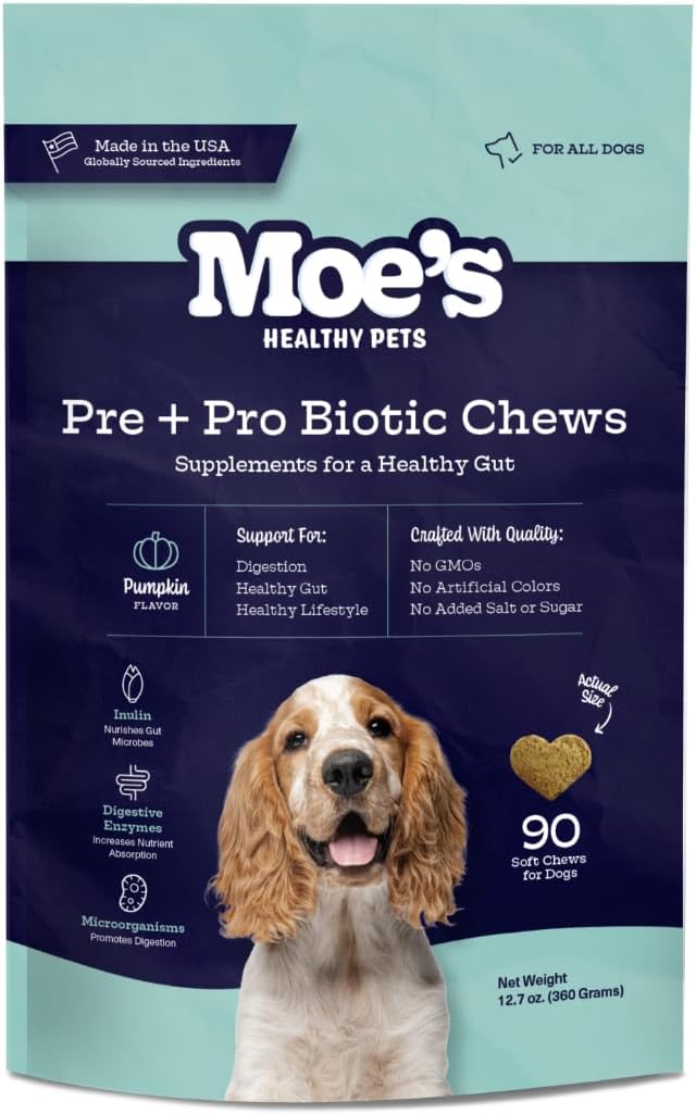 Moe's Probiotic Chews for Dogs 90ct – Pumpkin Flavour Prebiotics & Probiotics for Gut Health, Digestion, Immunity and Itchy Skin Relief - görsel 1