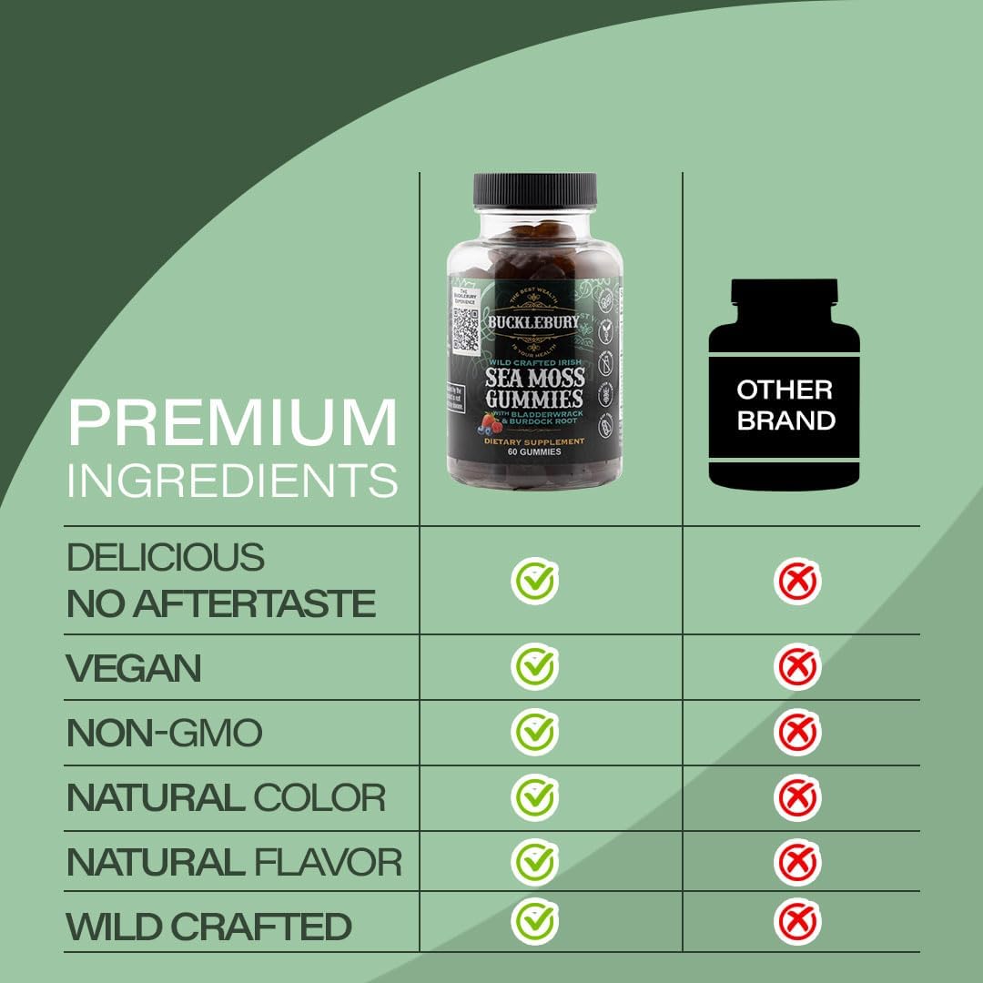 BUCKLEBURY Wild Crafted Irish Sea Moss Gummies - Vegan Multivitamin with Bladderwrack & Burdock Root (60 Gummies) - görsel 5