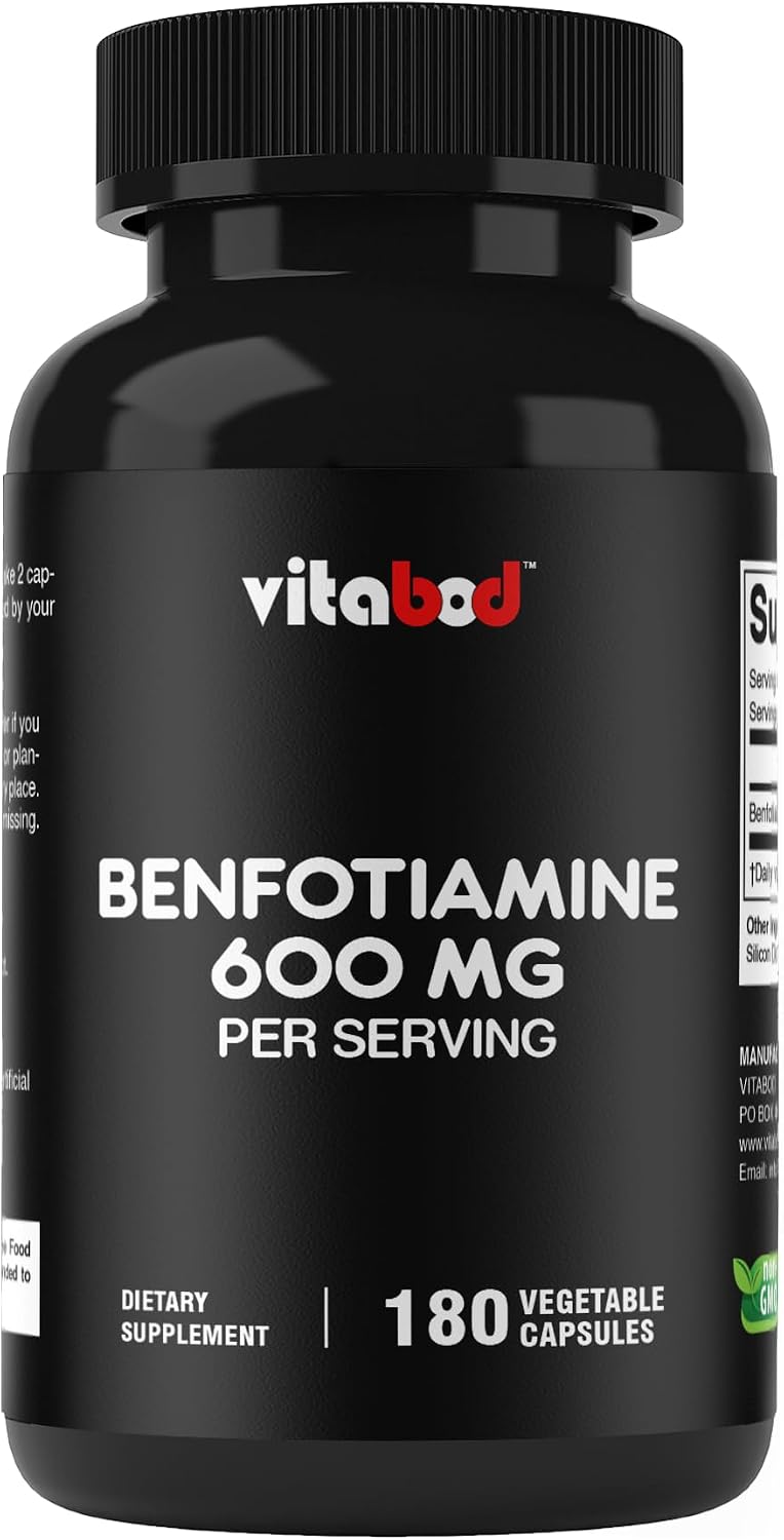 Vitabod Benfotiamine 600mg – 180 Vegetarian Capsules – Fat-Soluble Vitamin B1 Supplement - görsel 1