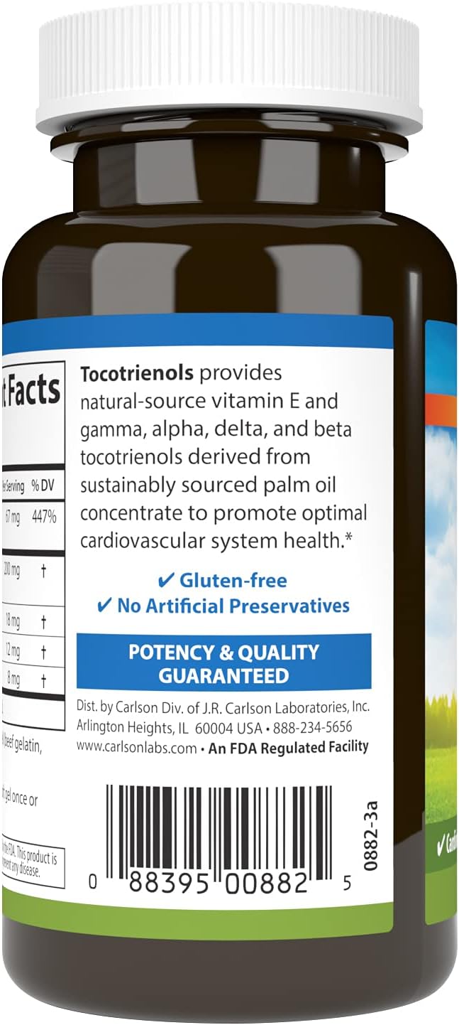 Carlson - Tocotrienols, 40 mg, with Natural-Source Vitamin E, Gamma, Alpha, Delta, Beta, Sustainably Sourced, 180 Softgels - görsel 3