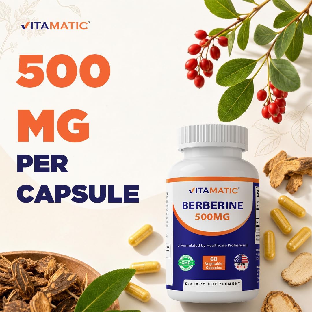 Vitamatic Berberine Supplement 500mg - 60 Vegetable Capsules - 2 Bottles - görsel 6