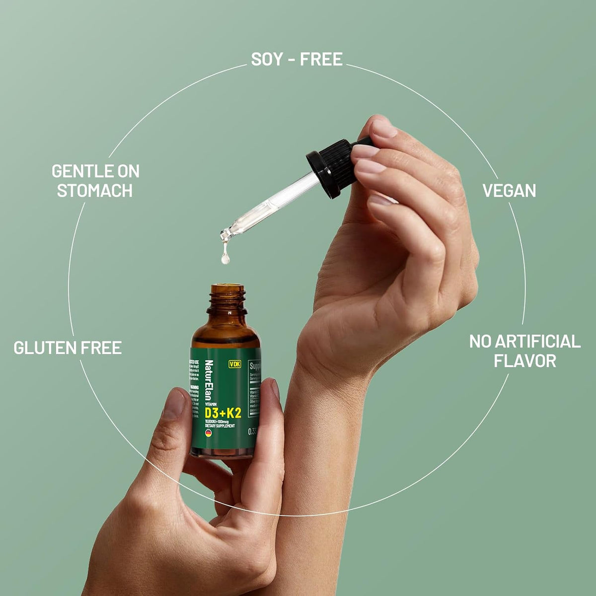 Organic Vitamin D3 K2 Drops with MCT Oil - 10,000 IU D3 + 100 mcg K2 (MK-7) - 320 Servings - görsel 5