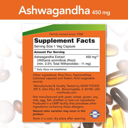 NOW Foods Ashwagandha Extract 450mg, 90 Veg Capsules (Pack of 2)