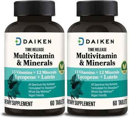 DAIKEN Mini Multivitamin | 60 Tablets | With Lutein, Lycopene & Folic Acid | Time-Release Multivitamin for Men & Women | Vegan & Easy to Swallow (Pack of 2)