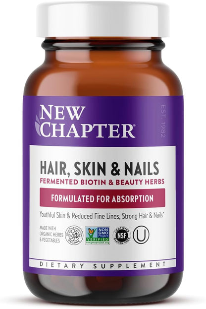 New Chapter Hair, Skin and Nails Vitamins with Fermented Biotin + Astaxanthin, 30 Capsules