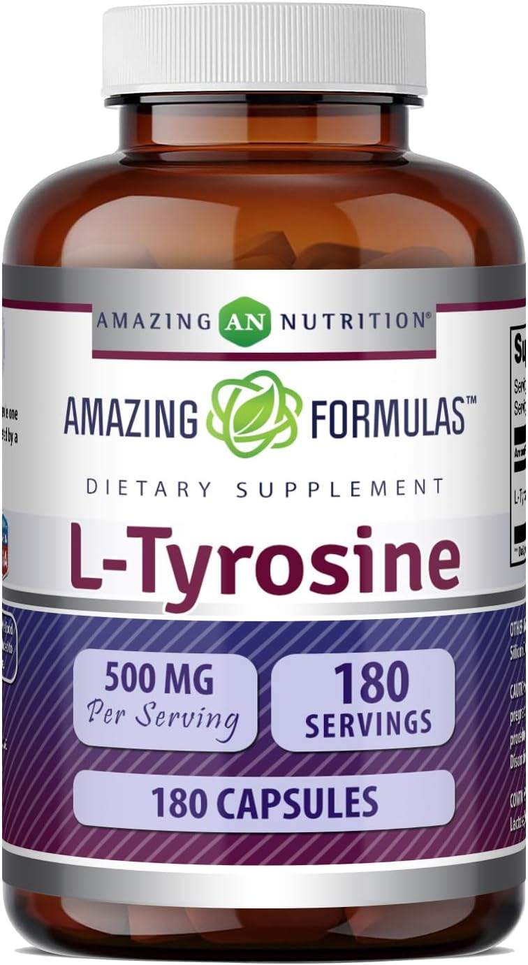 Amazing Formulae L-Tyrosine 500 mg Capsules - Amino Acid Supplement - Non-GM, Gluten-free - 3 Pack (180 Count) - görsel 7
