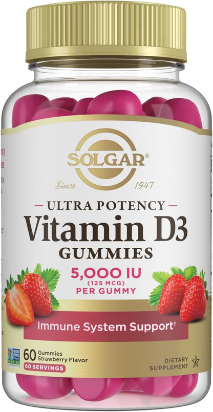 Solgar Vitamin D3 Gummies 5,000 IU - Strawberry Flavour, 60 Gummies