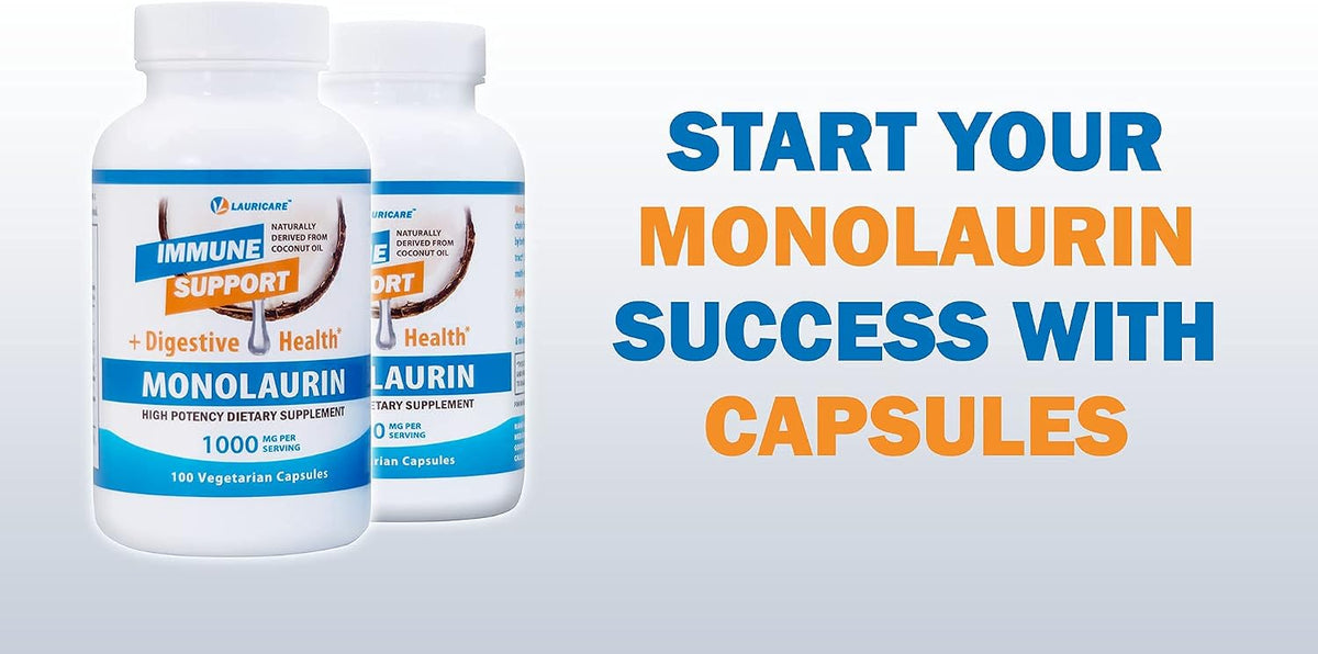 Lauricare Monolaurin Food Supplement for Immune & Gut Health - 1000mg per Serving - 100 Capsules - görsel 5