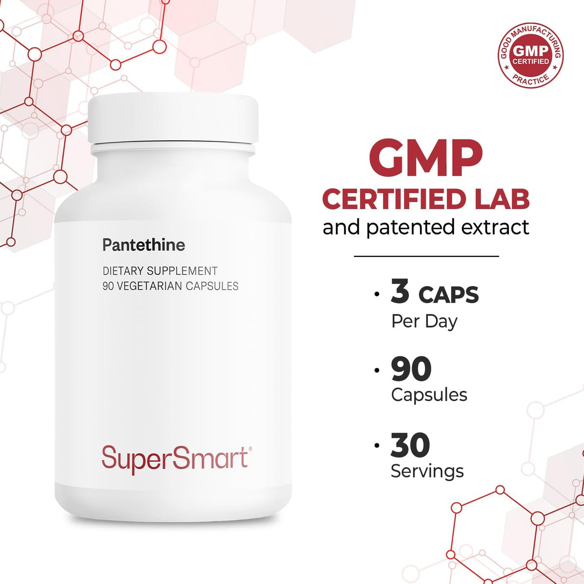 Supersmart – Pantesin Pantethine 600 mg per Day (Pantothenic Acid) – Active Vitamin B5 Supplement | Non-GM & Gluten-free – 90 Vegetarian Capsules - görsel 5