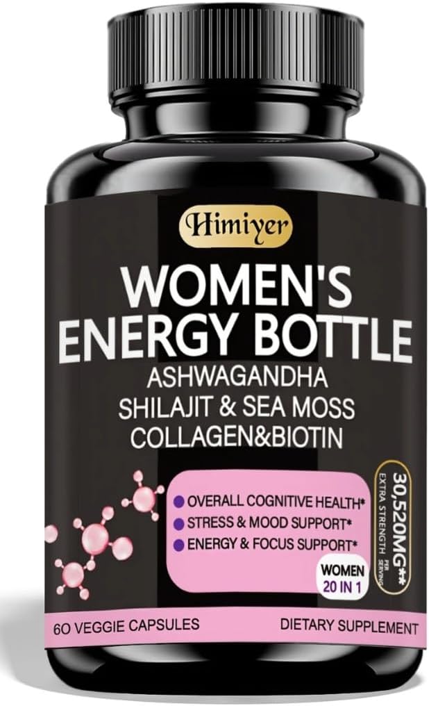 Himiyer Women's Energy Supplement, 60 Vegetable Capsules, with Ashwagandha, Shilajit, Sea Moss, Collagen and Biotin - görsel 1