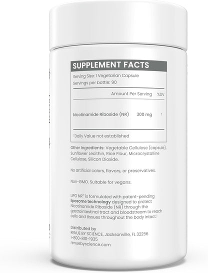 Renue By Science Liposomal Nicotinamide Riboside - High Strength NAD+ Supplement - 90 Capsules (300mg per serving)