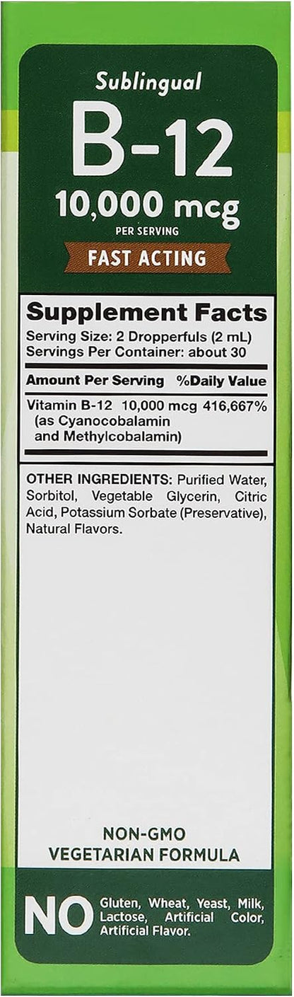 Nature's Truth Sublingual B-12 10,000 mcg Liquid - Natural Berry Flavour, 2 fl oz (Pack of 2)