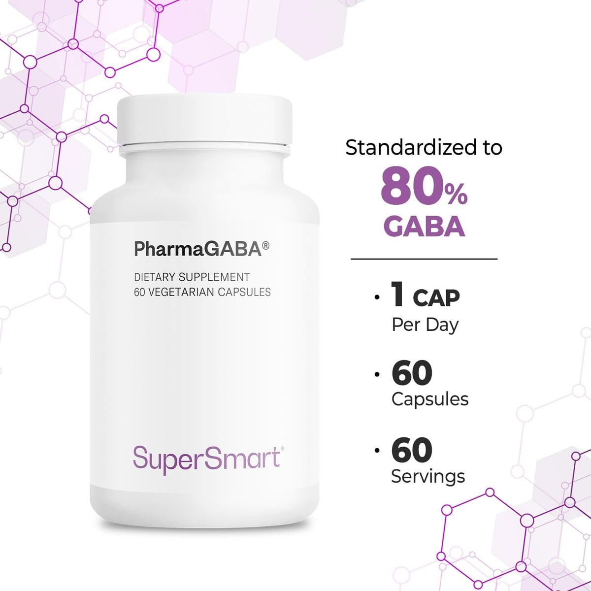 Supersmart Pharma GABA 125mg – Patented Natural GABA Food Supplement – 60 Capsules - görsel 5