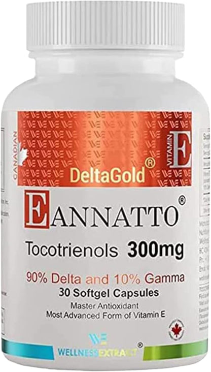 WELLNESS EXTRACT Eannatto Tocotrienols Vitamin E Supplement – Tocopherol Free, Non-GMO, Gluten-free, Antioxidant (300mg, 30 Softgels)