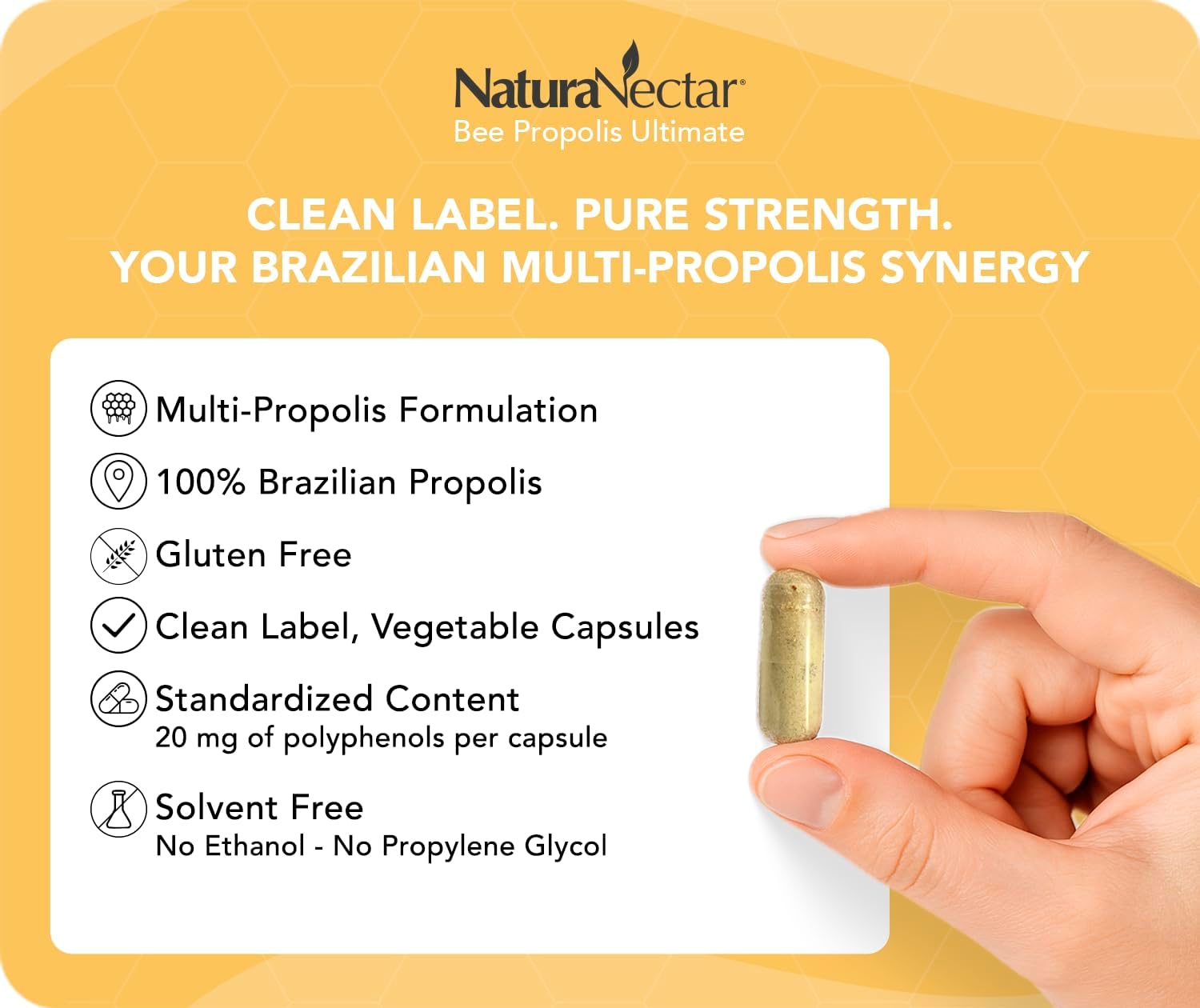 NaturaNectar Ultimate Bee Propolis Capsules – NSF Contents Certified – Brazilian Red, Brown & Green – Gluten-Free Supplement with Flavonoids (60 Capsules) - görsel 2