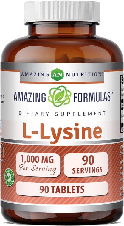 Amazing Formulae L-Lysine 1000mg Amino Acid Tablets Supplement - Non-GMO, Gluten-free, Made in USA (90 Tablets)