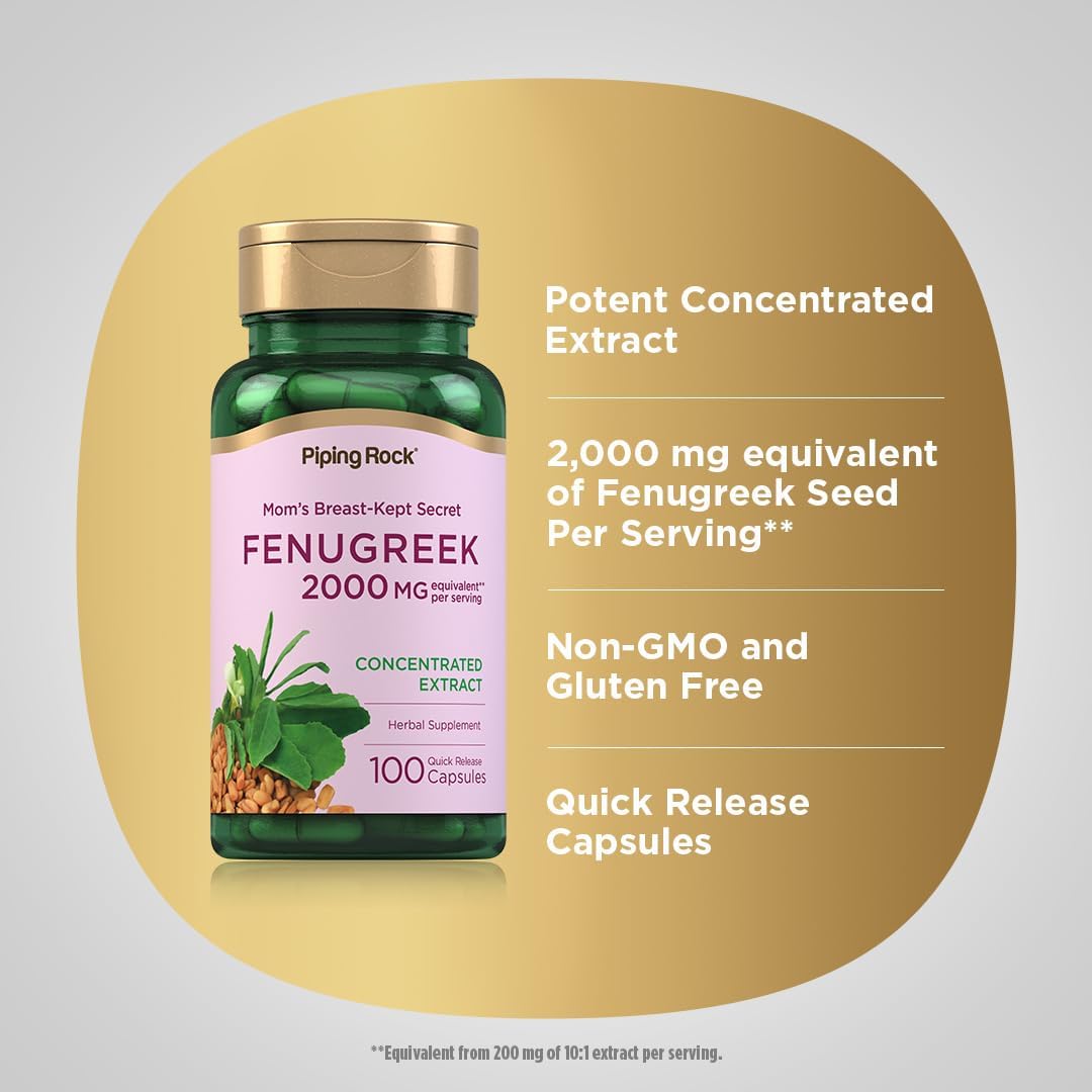 Piping Rock Fenugreek Capsules for Women – 100 Capsules, Seed Extract Concentrate - görsel 5