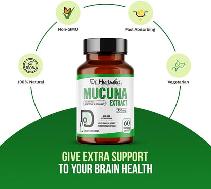 Dr. HERBALIST Mucuna Pruriens Extract 350mg – 60 Vegan Capsules | Non-GM | Fast Absorbing