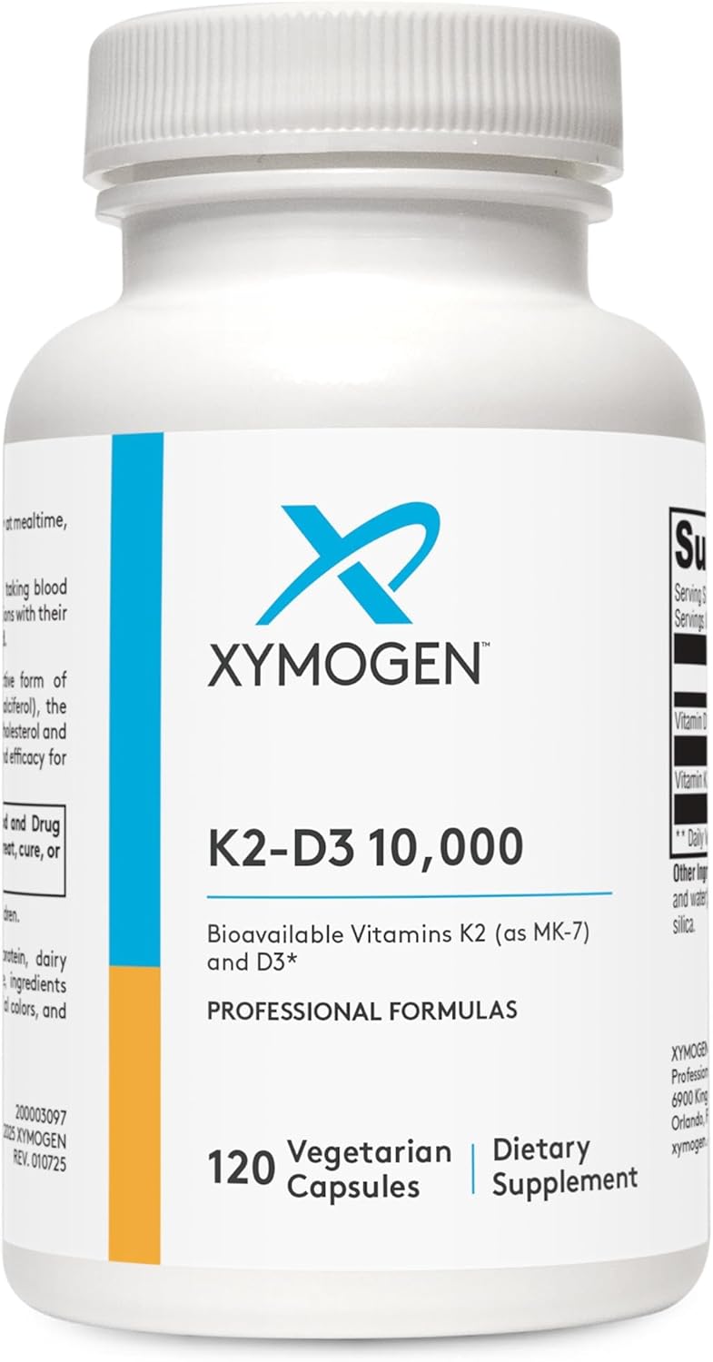 XYMOGEN K2-D3 10000 - Vitamin D3 and K2 Supplement for Bone, Immune & Cardiovascular Health – Non-GMO, Gluten-Free, Vegetarian – 120 Capsules - görsel 1