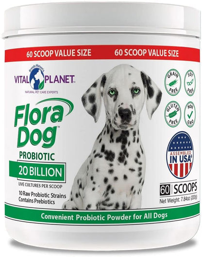 Flora Dog Probiotic Powder for Dogs - 20 Billion Cultures, 10 Strains, 222 g (60 Servings)