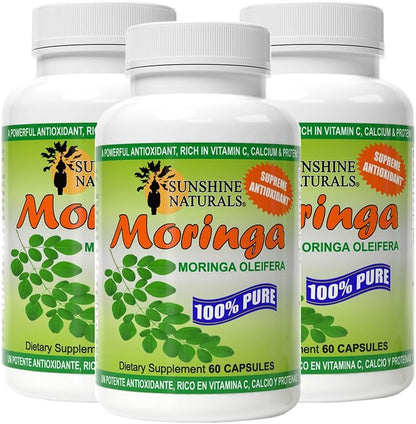 Sunshine Naturals Moringa Food Supplement. Supports Normal Energy Release, Antioxidant Protection, and Digestive Health. Nutrient-Rich Superfood. 120 Capsules. Pack of 5