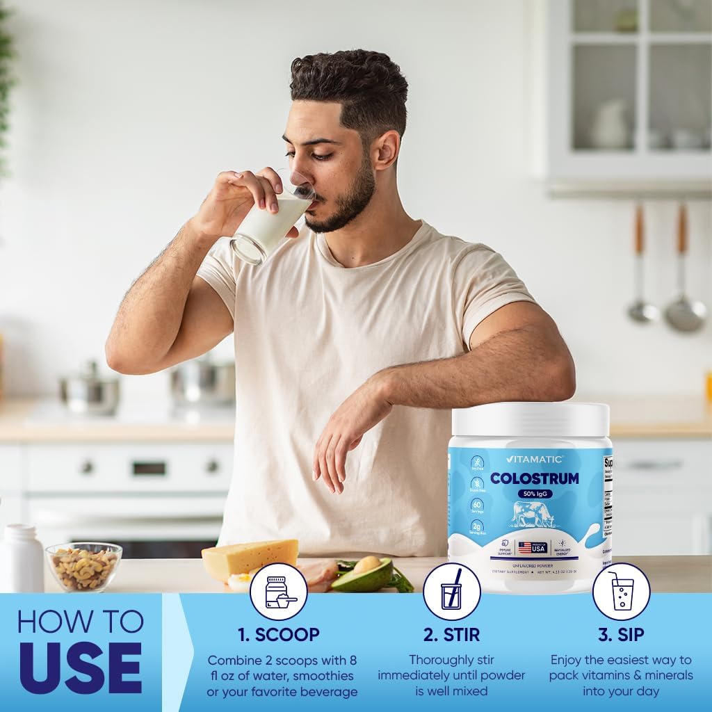 Vitamatic Bovine Colostrum Powder - 50% IgG, Unflavoured - 120g (60 Servings) - görsel 6