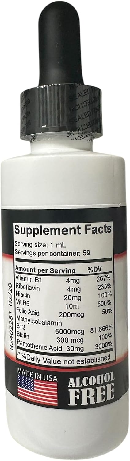 Vitamin B12 Sublingual - B12 Liquid Supplement b12, b1, b2, b3, b6, b7 Liquid Drops - 60 ml Mild Berry Flavour - görsel 1