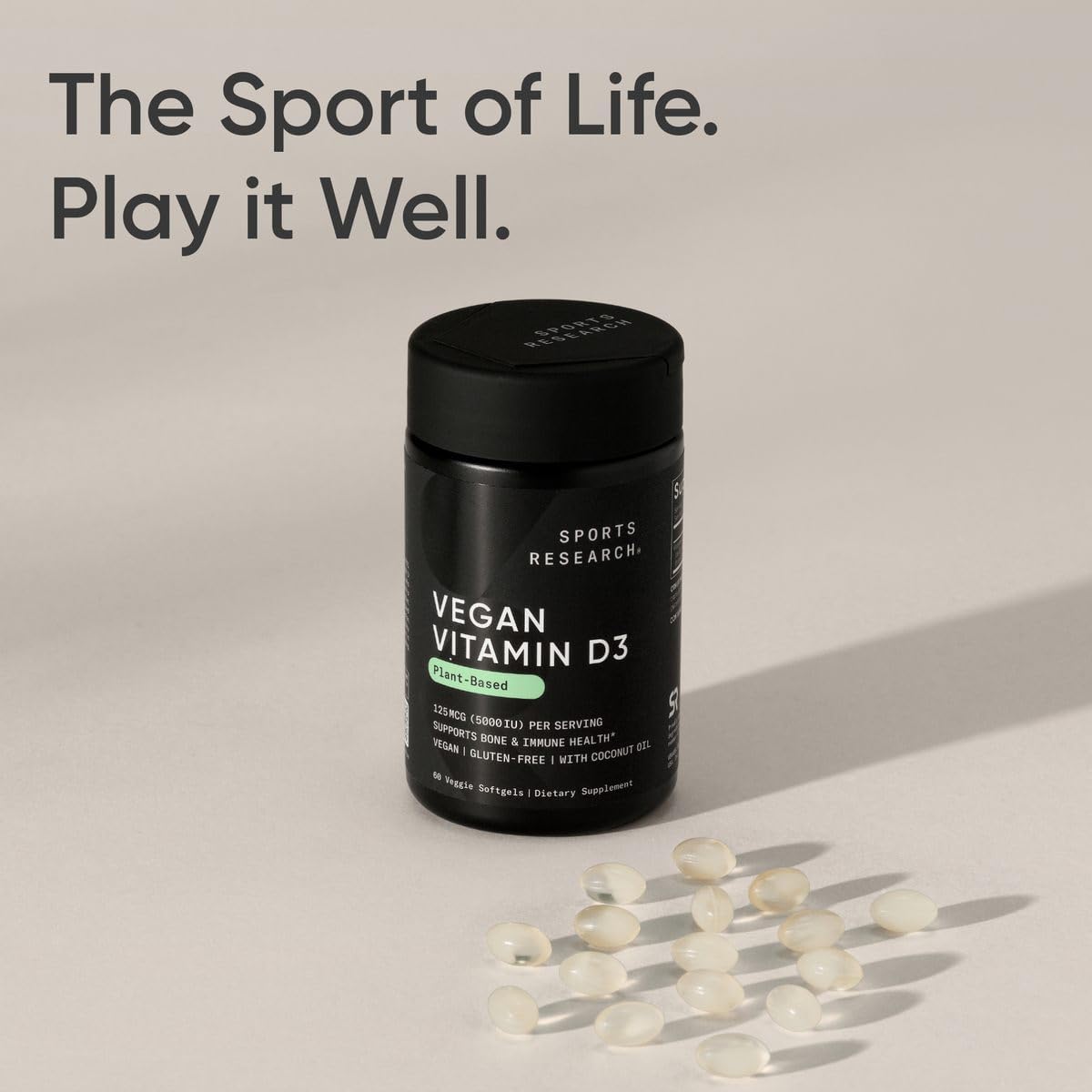 Sports Research Vegan Vitamin D3 5000 IU (125 mcg) with Coconut Oil – 100% Plant-Based Vitamin D for Bone, Muscle & Immune Health – 60 Softgels - görsel 7
