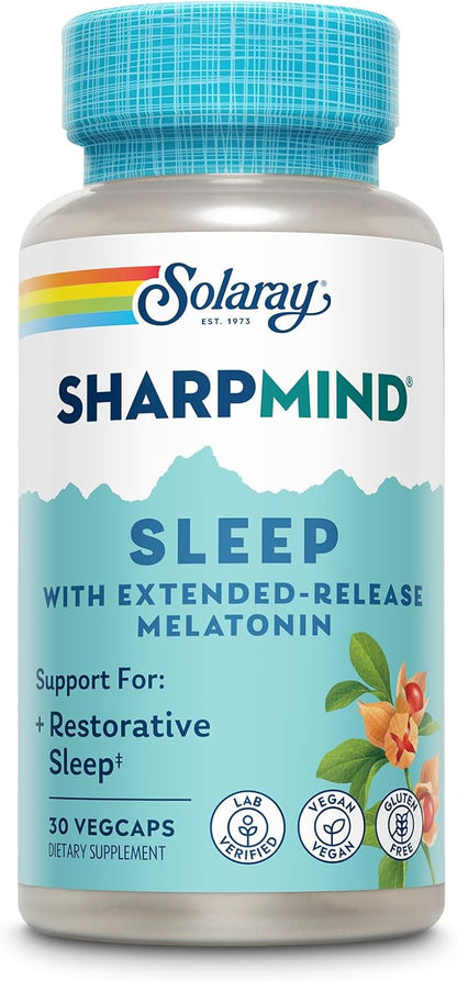 SOLARAY SharpMind Sleep, Nootropic Sleep Aid with Extended Release Melatonin 3mg - 30 Vegan Capsules
