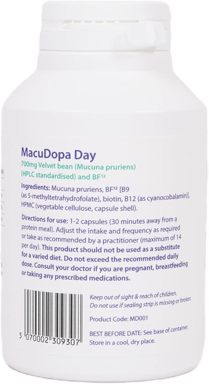 MacuDopa Day Capsules: Mucuna Pruriens Food Supplement with 100mg Levodopa, 120 Veggie Capsules