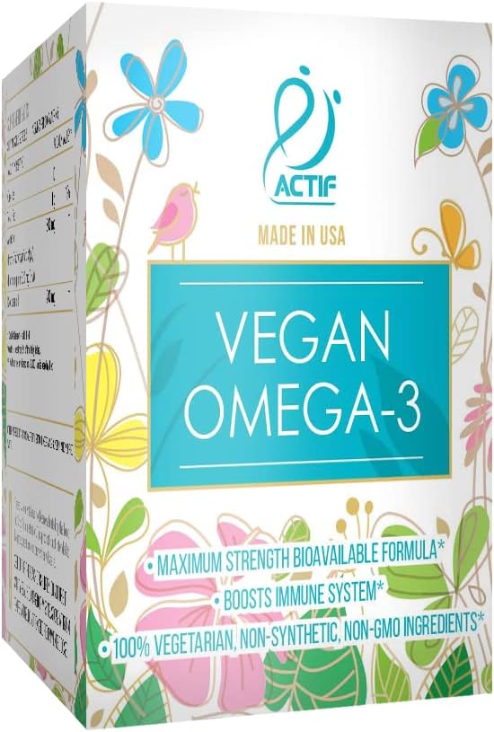 Actif Vegan Omega-3, High Strength Algae Oil Formula with DHA & EPA, Non-GMO, 90 Count - görsel 2