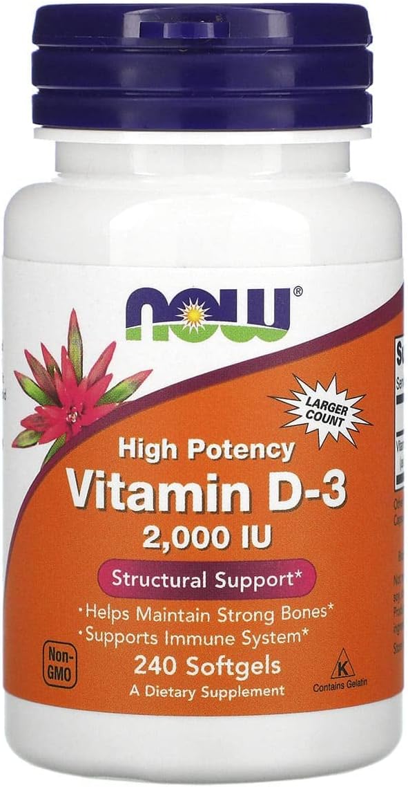 NOW Foods Vitamin D-3 2000 IU (50 µg) 240 Softgels - görsel 1
