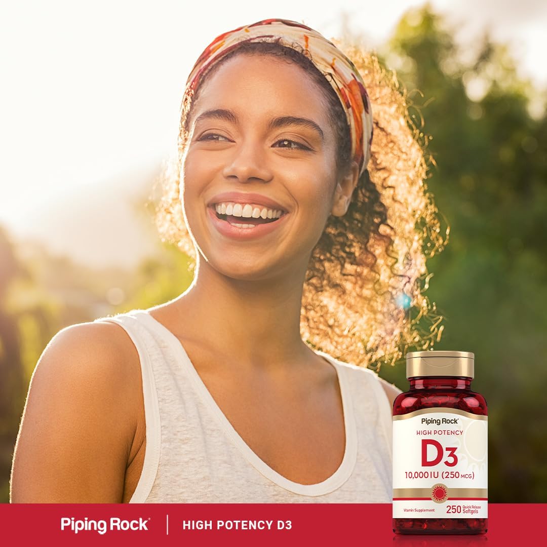 Piping Rock Vitamin D3 10,000 IU | 250 mcg | 250 Softgels | High Potency | Non-GM & Gluten-free Supplement - görsel 6