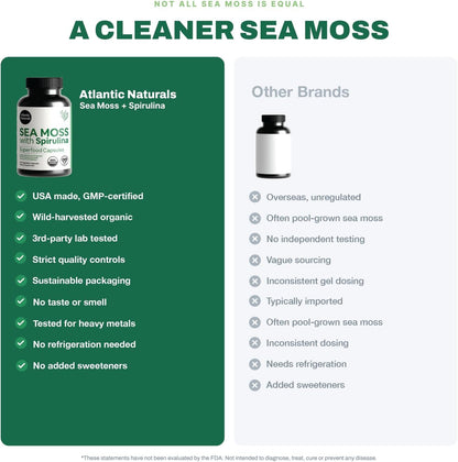 Sea Moss with Spirulina Superfood Capsules – Irish Sea Moss Organic with Spirulina (120 Capsules)