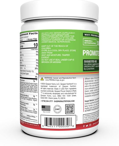 Gaspari Nutrition Greens and Reds: Organic Superfood Powder, Immune Support, Probiotics and Fibre, Vegan and Non-GMO (30 Servings, Mango Splash)