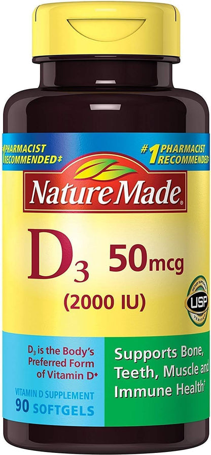 Nature Made Vitamin D3 2000 IU (50 µg) Liquid Softgels, 2-Pack (180 Softgels)