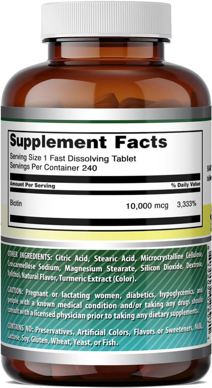 Amazing Formulae Biotin (Vitamin B7) 10,000 mcg Fast Dissolve Tablets - Citrus Flavour - 240 Count