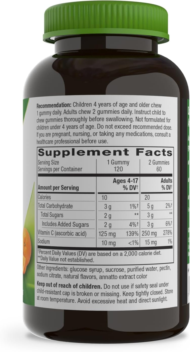 Nature's Way Vitamin C Gummies – 250 mg per Serving, High Potency Immune Support, Orange Flavoured, 120 Gummies - görsel 10