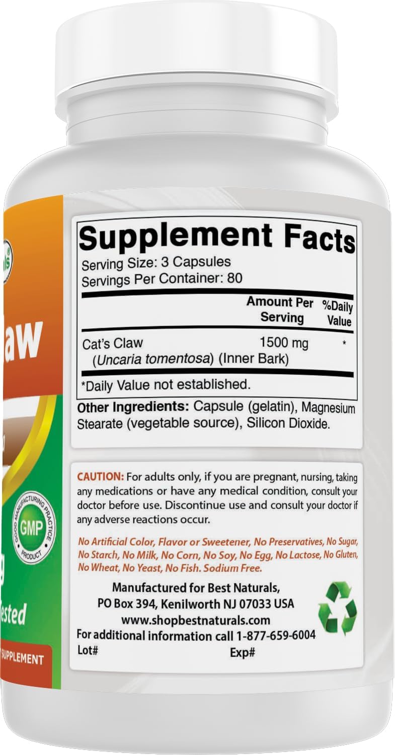 Best Naturals Cat's Claw Capsules, 500 mg, 240 Capsules - görsel 6